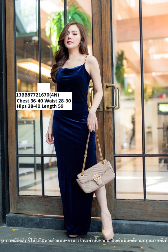 Party Style Fancy Designer Girls Gown In Navy Blue Velvet Fabric